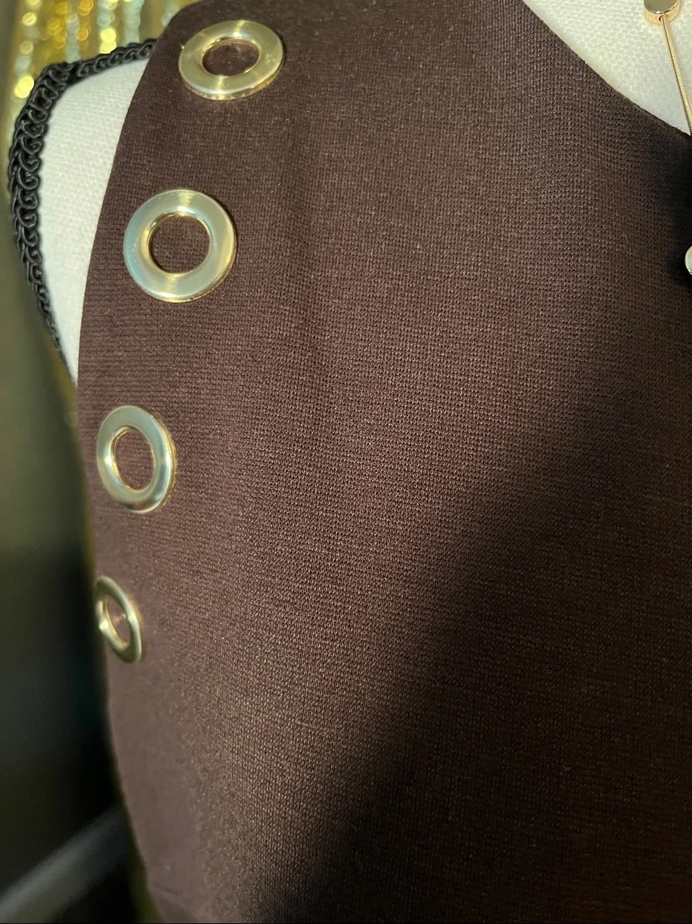Michael Kors Brown Sleeveless A-Line Dress with Gold Eyelet Trim